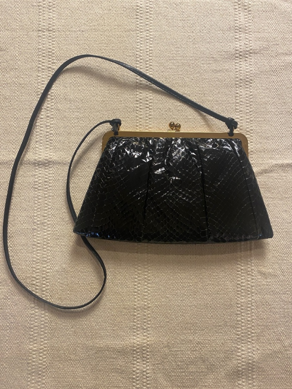 MASTERCRAFT Leather | Vintage Frame Clutch | Snakeskin Embossed | Black - Picture 3 of 8